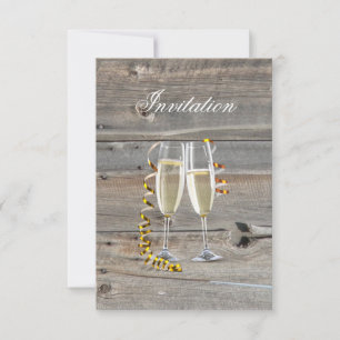 rustikaler Stallholz Champagner Western Hochzeit Einladung