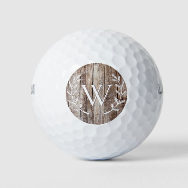 Rustikaler Stallholz Laurel Mit Monogramm Golfball (Vorderseite)
