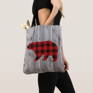 rustikaler Stallholz-Weihnachtsmahl karierter Bär Tasche