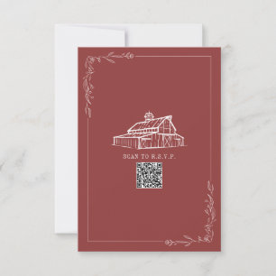 Rustikaler Stallmute Red QR Code Hochzeit RSVP Karte