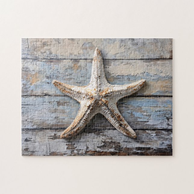 Rustikaler Starfish auf gewittertem Holz (Horizontal)