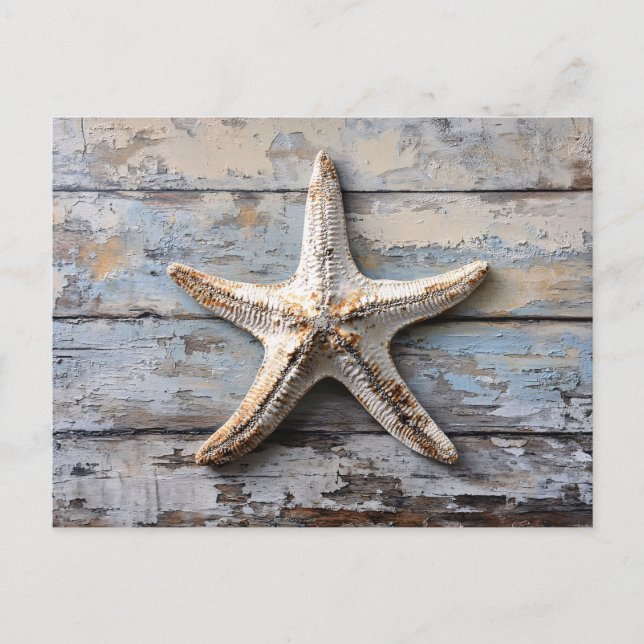 Rustikaler Starfish auf gewittertem Holz Postkarte (Vorderseite)