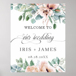 Rustikaler Staubrosa-Blüten-Hochzeitsempfang Poster