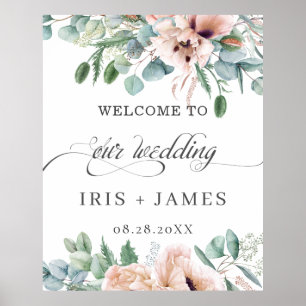 Rustikaler Staubrosa-Blüten-Hochzeitswillkommen Poster
