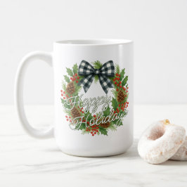 Rustikaler Stechpalmenkranz mit weiß-schwarzem Kar Kaffeetasse