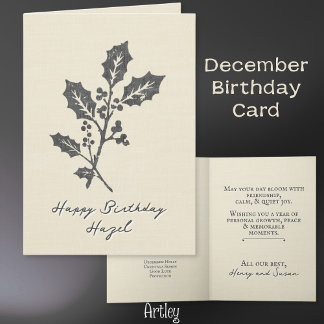 Rustikaler Stempel Holly Dezember Geburtshaus Blum Karte