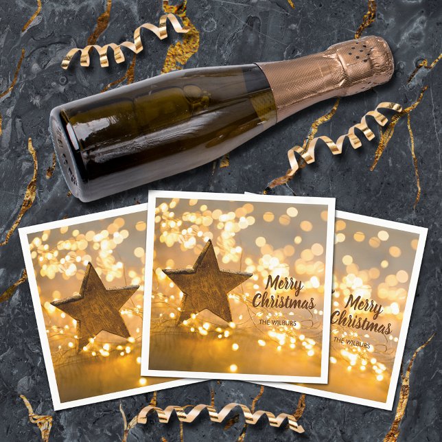 Rustikaler Stern und Weihnachtslicht Serviette (Rustic Star and Christmas Lights Cocktail Napkins)