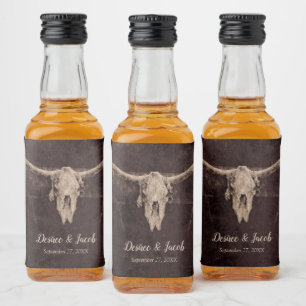 Rustikaler Stier-Schädel-Hochzeit-Country-Western- Alkoholflaschenetikett