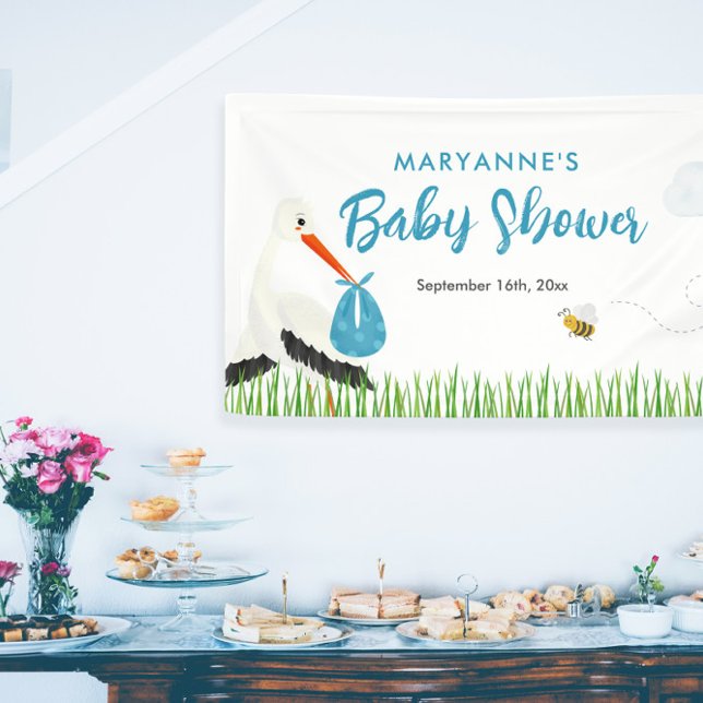 Rustikaler Storch mit Baby-Dusche für Bienen und S Banner (Cute rustic stork drawing banner for baby shower for girl)