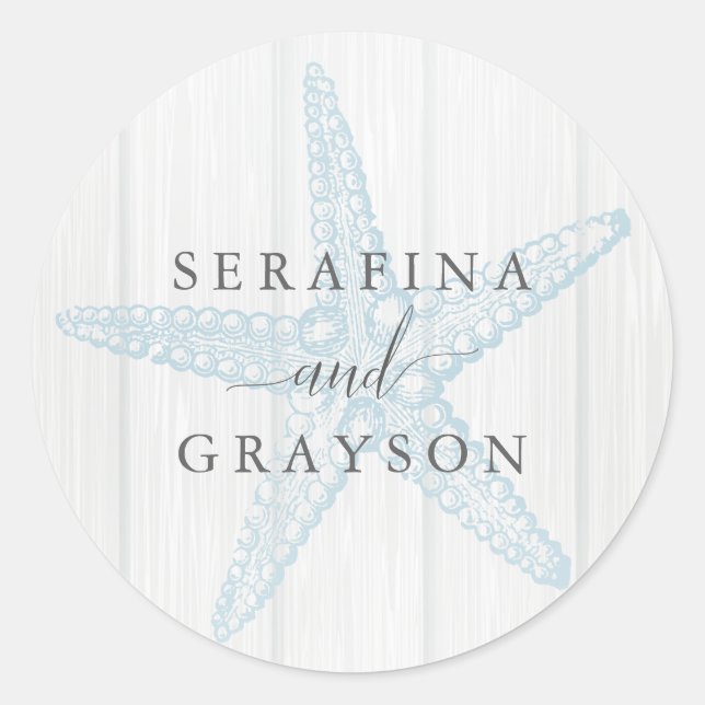 Rustikaler Strand Hochzeit Personalisierter Starfi Runder Aufkleber (Vorderseite)