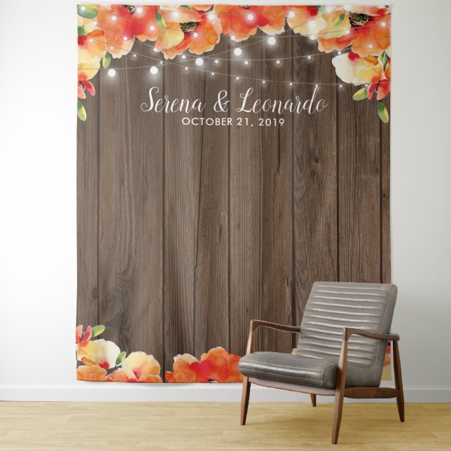 Rustikaler Streichellichtstand Poppy Wedding Foto  Wandteppich (Beispiel)