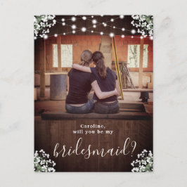 Rustikaler String Lights Floral Bridesmaid Vorschl Postkarte
