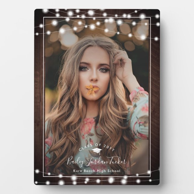 Rustikaler String Lights Foto Abschluss Keepake Fotoplatte (Vorderseite)