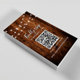 Rustikaler String Lights & Wood Wedding RSVP QR Co Begleitkarte