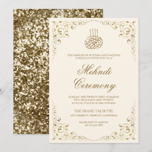 Rustikaler Swirl-Rahmen Creme und Gold Muslim Mehn Einladung