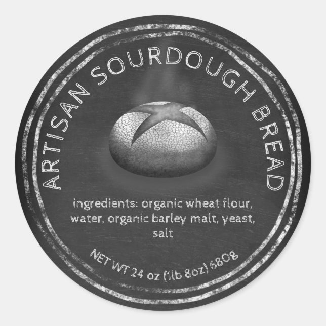 Rustikaler Tafelbrotbäcker mit Zutaten Runder Aufkleber (Vorderseite)