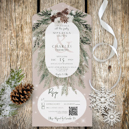 Rustikaler Tan Pine Winter Sparkle QR Code All In One Einladung