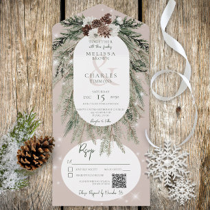 Rustikaler Tan Pine Winter Sparkle QR Code All In One Einladung