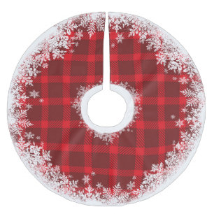 Rustikaler Tartan-karierter Schneeflocke-Baum-Rock Polyester Weihnachtsbaumdecke