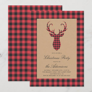 Rustikaler Tartan-kariertes Ren-WeihnachtsParty Einladung