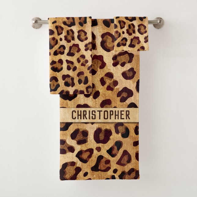 Rustikaler Textil-Leopard-Druckername Badhandtuch Set (Insitu)