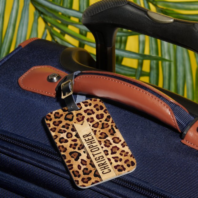 Rustikaler Textil-Leopard-Druckername Gepäckanhänger (Vorderseite Insitu 1)