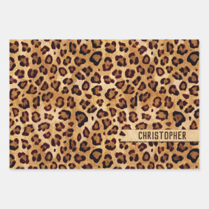 Rustikaler Textil-Leopard-Druckername Geschenkpapier Set