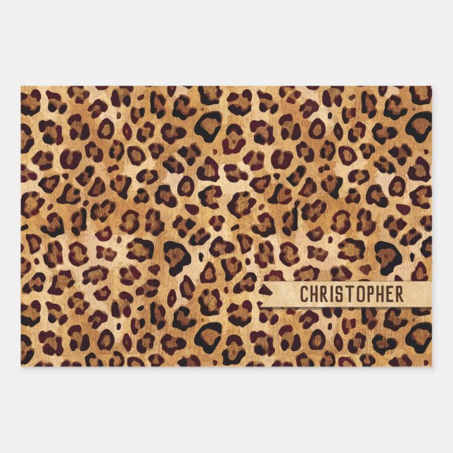 Rustikaler Textil-Leopard-Druckername Geschenkpapier Set (Vorderseite)