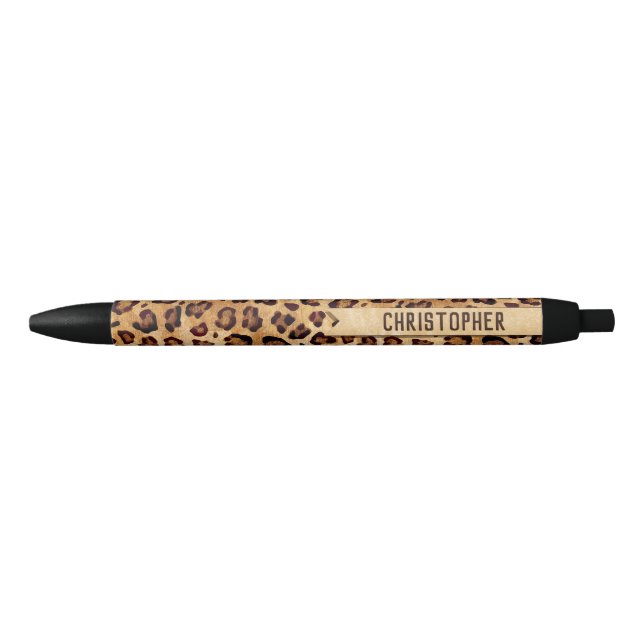 Rustikaler Textil-Leopard-Druckername Kugelschreiber (Vorderseite)