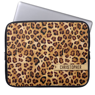 Rustikaler Textil-Leopard-Druckername Laptopschutzhülle