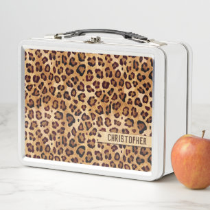 Rustikaler Textil-Leopard-Druckername Metall Brotdose