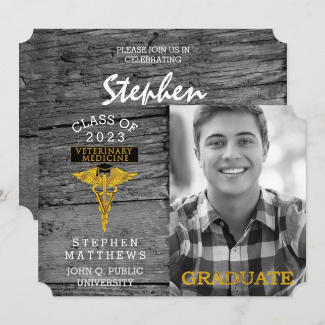 Rustikaler Tierarzneimittel Abschluss Einladung (Vorne/Hinten)