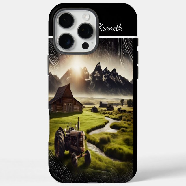 Rustikaler Traktor bei Sonnenuntergang iPhone 16 Pro Max Hülle (Rückseite)
