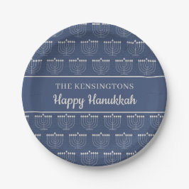 Rustikaler Urlaub Blue White Menorah Hanukkah Pappteller