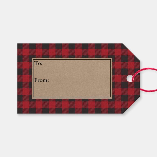 Rustikaler Urlaub Red Buffalo Kariert Kraft Geschenkanhänger (Vorderseite (Horizontal))