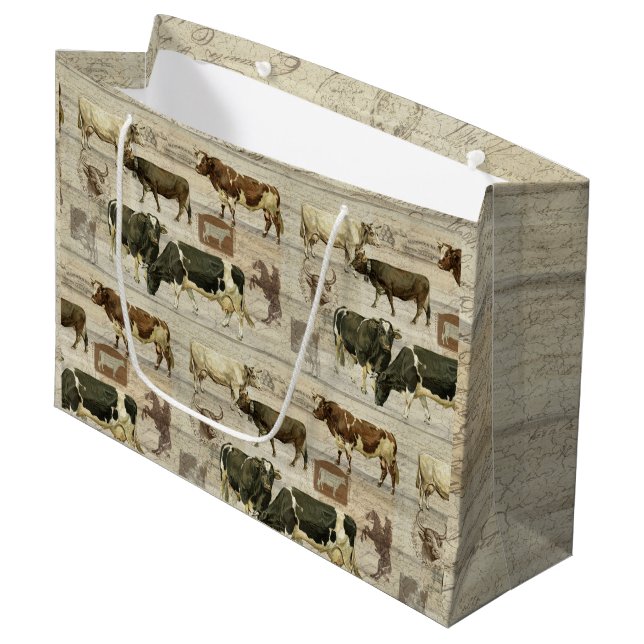 Rustikaler Vater Kuh Maskuline Holzmuster Große Geschenktüte (Vorderseite Schrägansicht)
