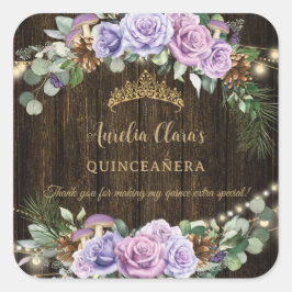 Rustikaler verzauberter Wald Lila Blüte Quinceañer Quadratischer Aufkleber