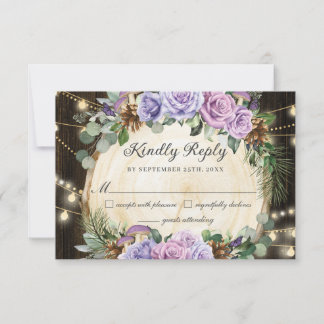 Rustikaler verzauberter Wald Lila Blüte Quinceañer RSVP Karte