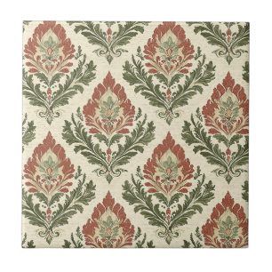 Rustikaler Vintage-Damask Rot Grün Beige Fliese