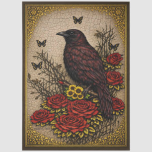 Rustikaler Vintage-Gotik-Rabe-Rosen & Sonnenblumen Seidenpapier