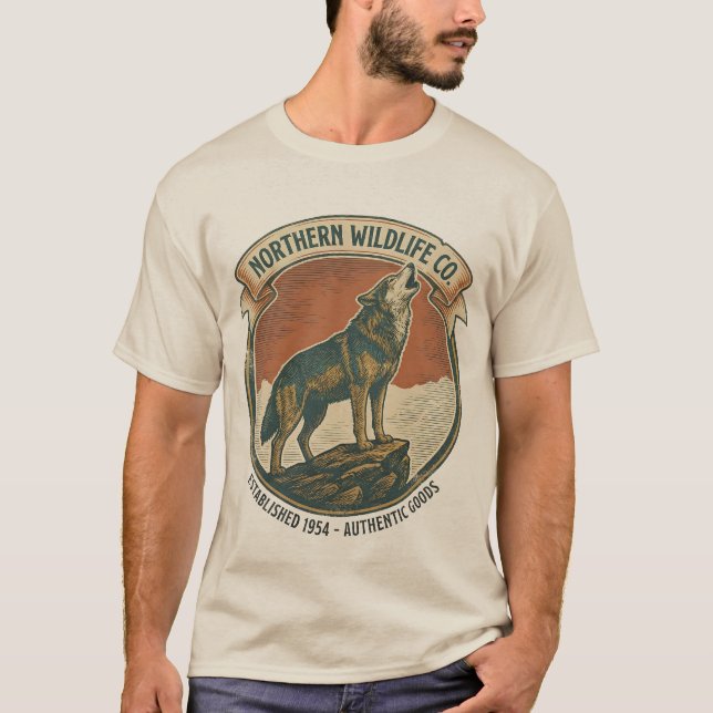 Rustikaler Vintage-Heulwolf Naturliebhaber T-Shirt (Vorderseite)