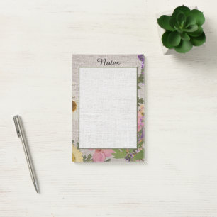 Rustikaler Vintage-Pressed-Blumen-Leinen Post-it Klebezettel