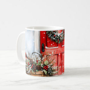 Rustikaler Vintage-Weihnachts-Türkränze in Rot Kaffeetasse