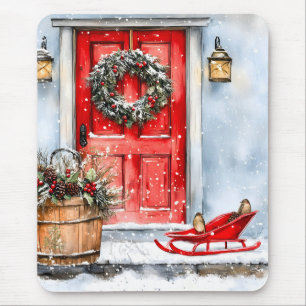 Rustikaler Vintage-Weihnachts-Türkränze in Rot Mousepad