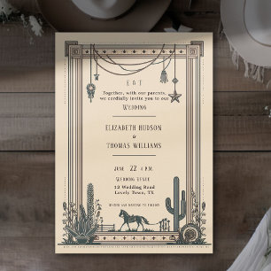 Rustikaler Vintager Cowboy Wedding Horse Cactus Fr Einladung