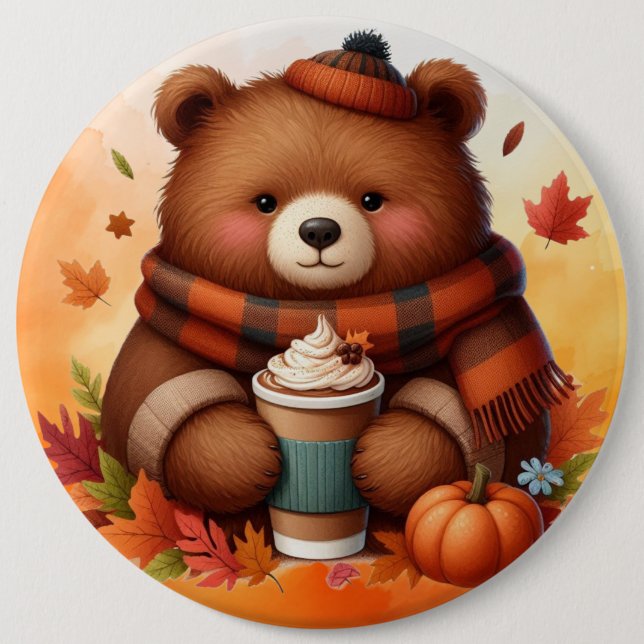 Rustikaler/Vintager Herbstbär Button (Vorderseite)