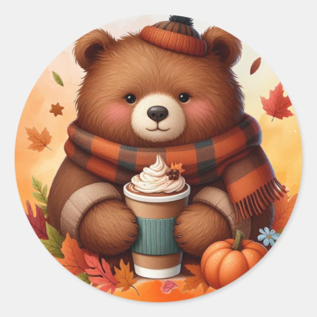Rustikaler/Vintager Herbstbär Runder Aufkleber (Vorderseite)