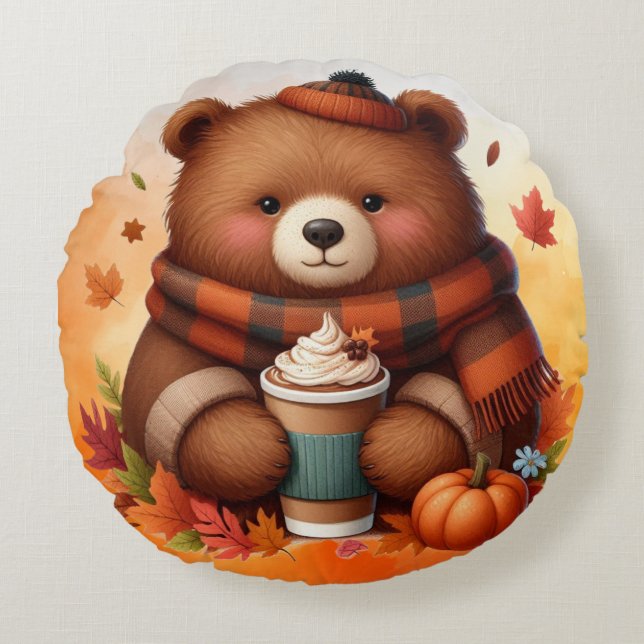 Rustikaler/Vintager Herbstbär Rundes Kissen (Vorderseite)