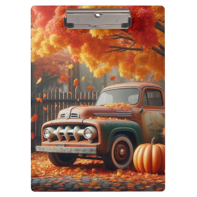 Rustikaler/Vintager Herbstwagen Klemmbrett (Vorderseite)