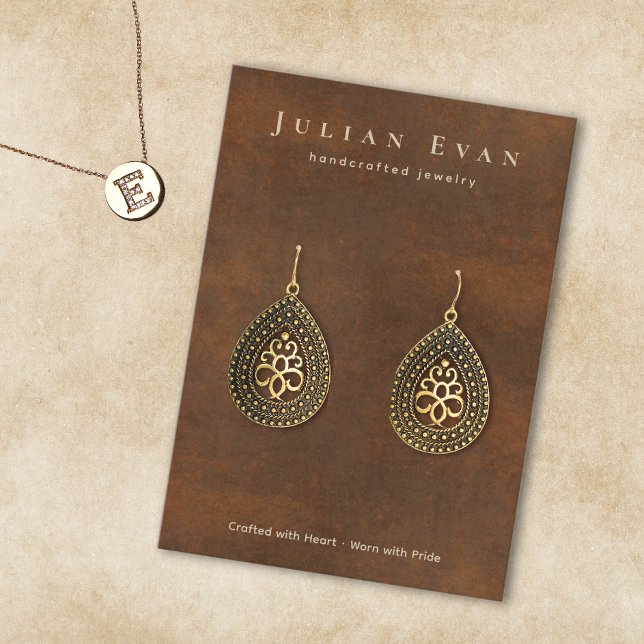 Rustikaler Vintager Schmuck aus Ton Visitenkarte (Rustic Vintage Earthy Tone Jewelry Earring Display Business Card)